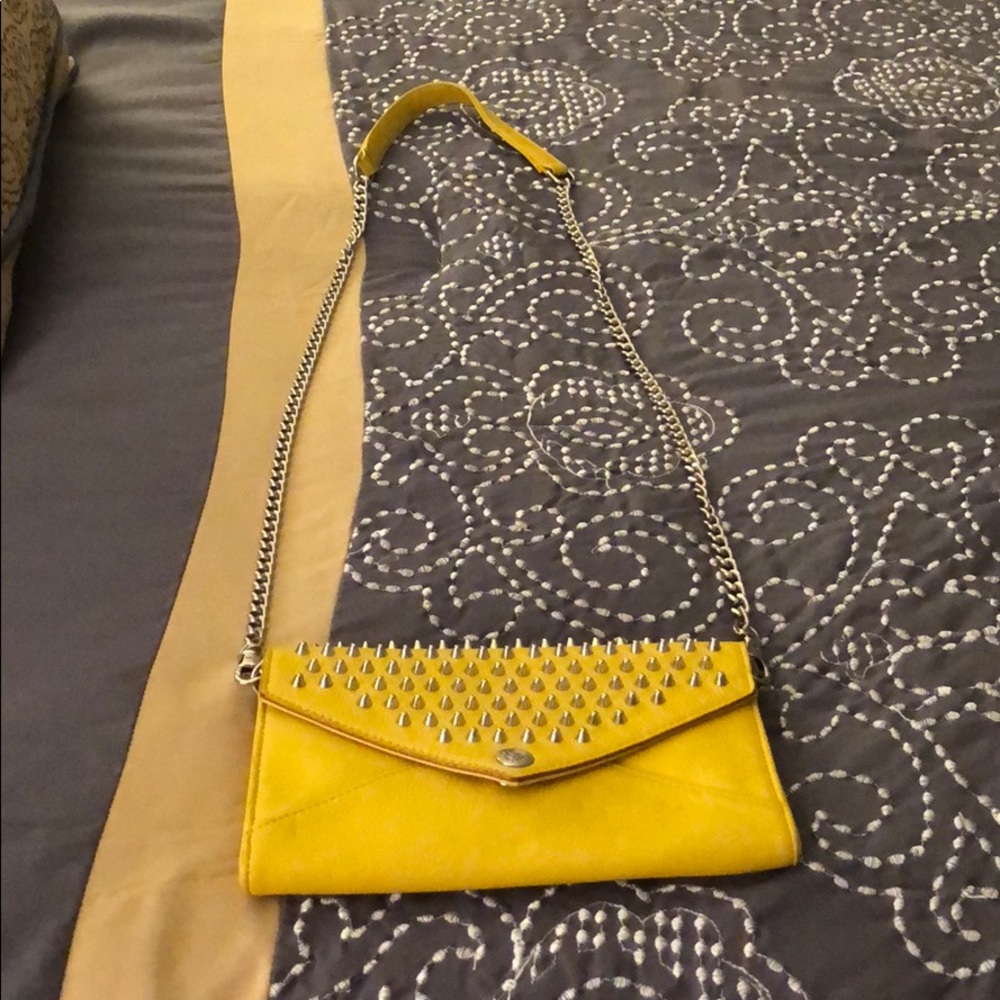 REBECCA MINKOFF YELLOW STUDDED CROSS BODY WALLET